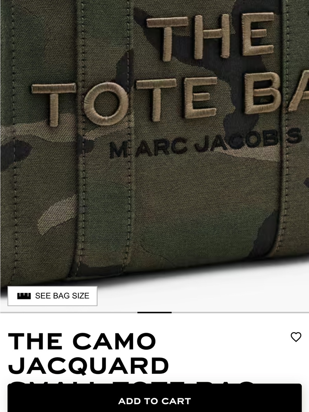 NWT Marc Jacobs Green Camouflage The Tote Bag $295 original price - Picture 3 of 6